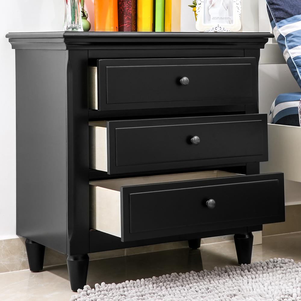 Harper Bright Designs Black Wickes 3 Drawer Nightstand