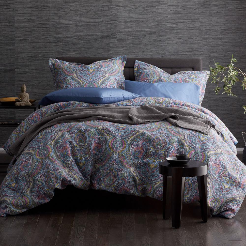 The Company Store Collins Blue Paisley Bamboo King Duvet Cover