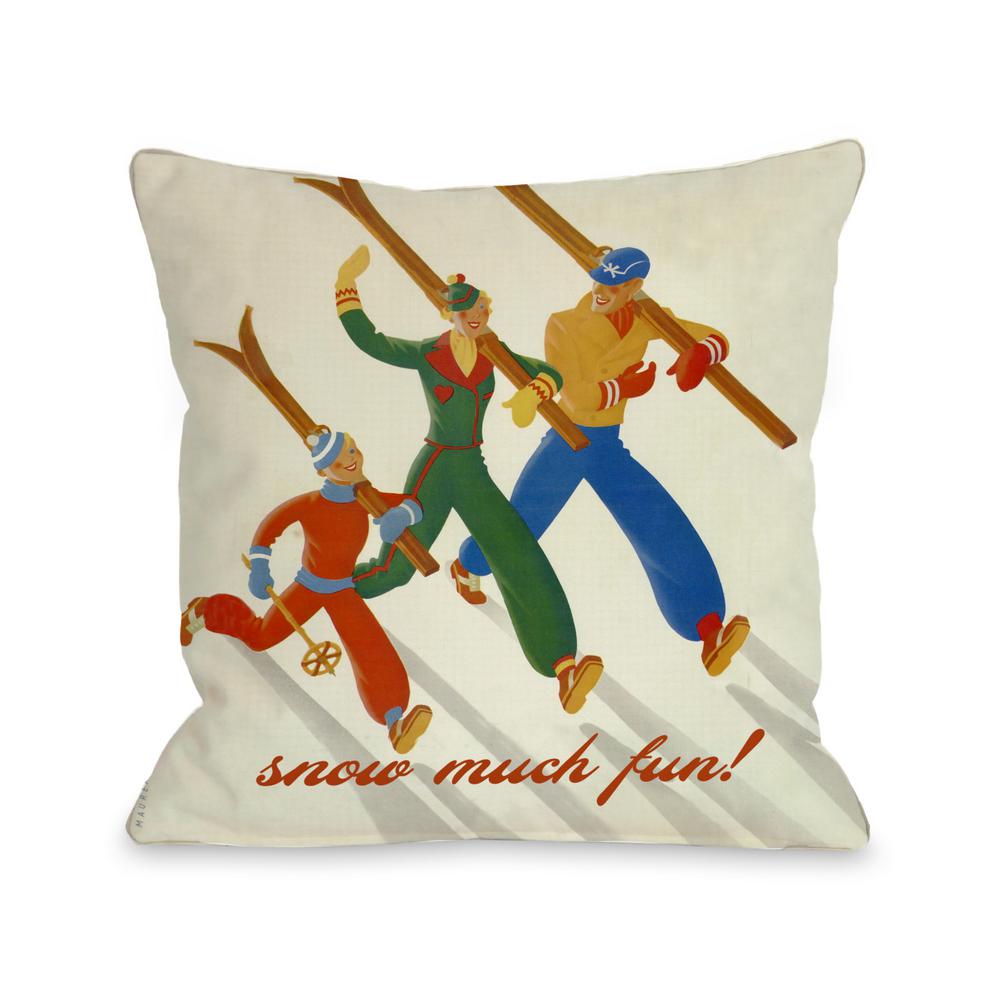 Snow Much Fun Vintage Ski Polyester Standard Throw Pillow