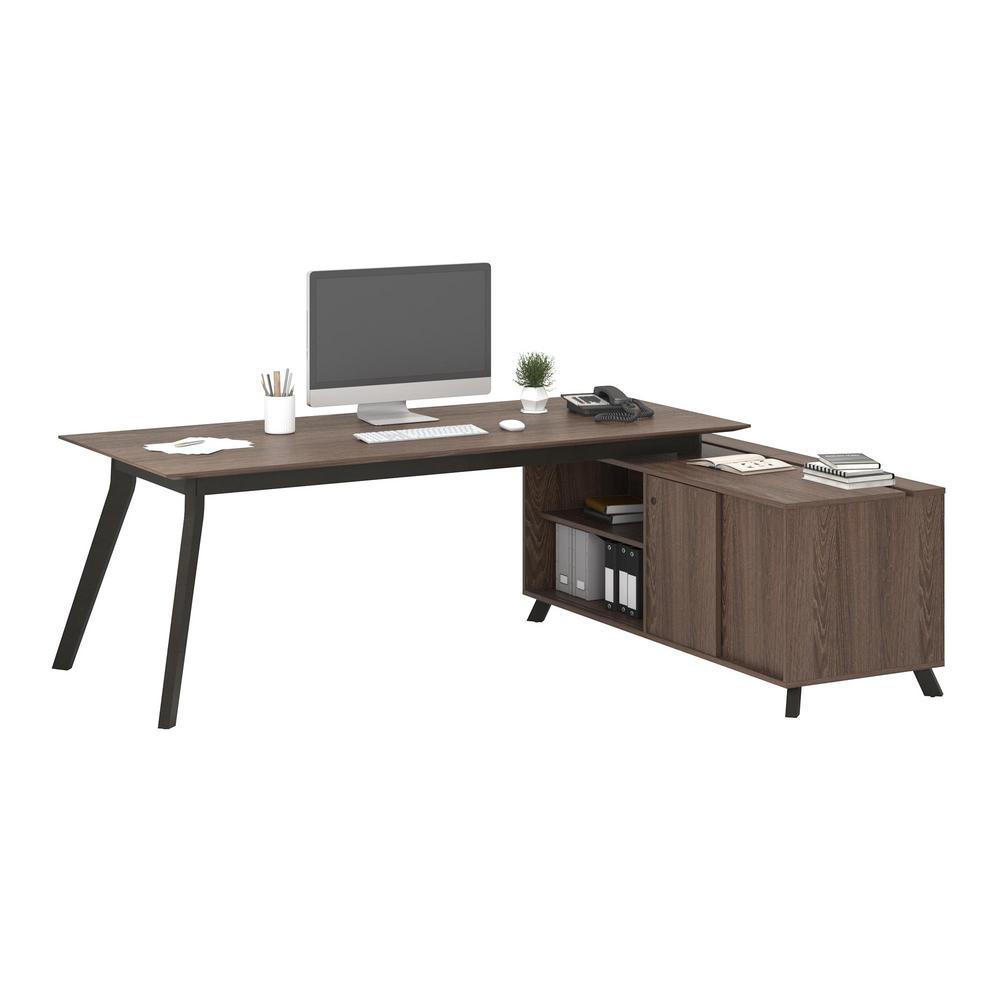 Ameriwood Ax1 L Shape Medium Brown Desk And Storage Cabinet Bundle