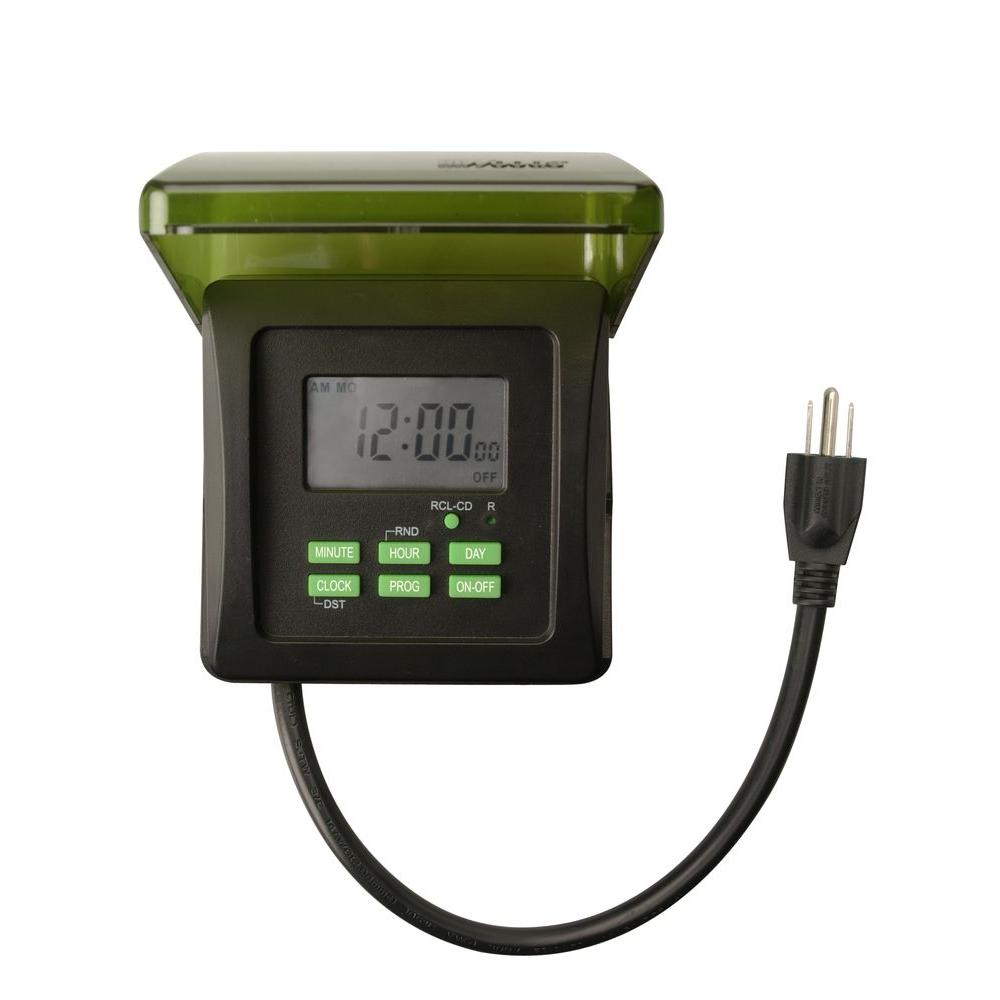 Woods 15-Amp 7-Day Outdoor Plug-In Heavy-Duty Dual-Outlet Digital Timer, Black by Woods