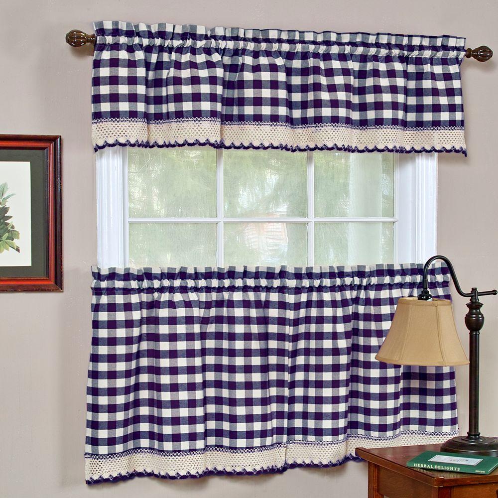 Achim Semi Opaque Buffalo Check Navy Rod Pocket Tier Pair With