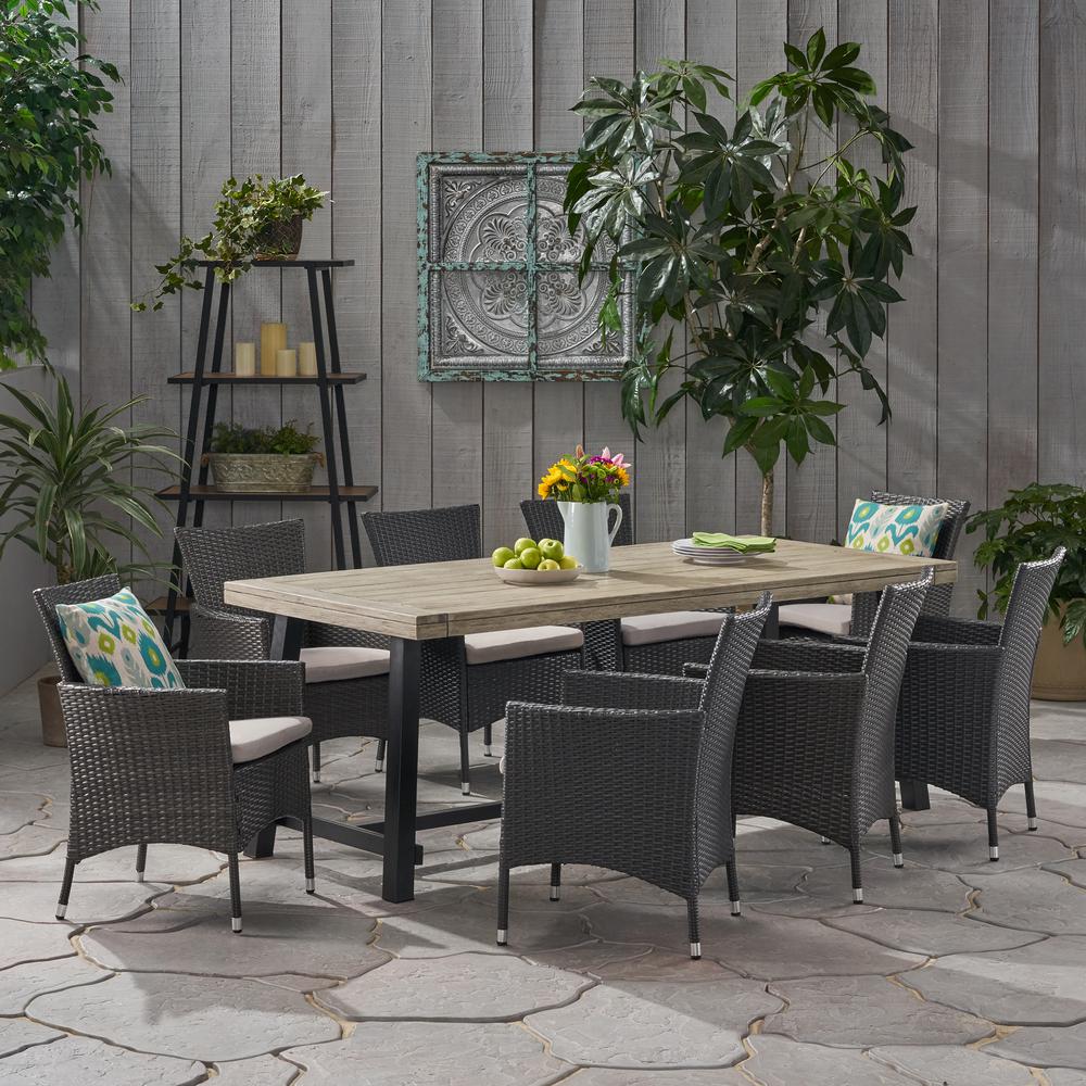 Noble House Flamingo 30 in. Grey 9-Piece Metal Rectangular Outdoor ...