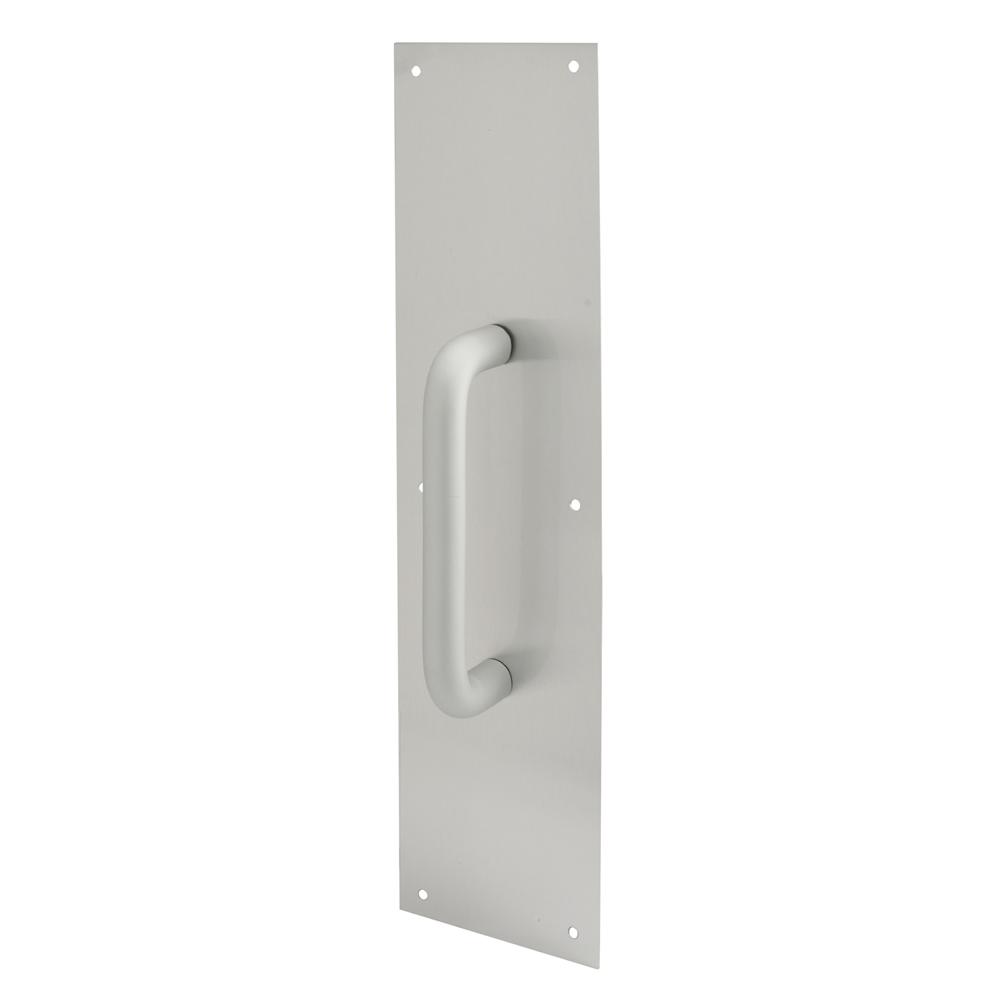 Prime-Line 4 in. x 16 in. Satin Aluminum Round Handle Door Pull Plate-J ...