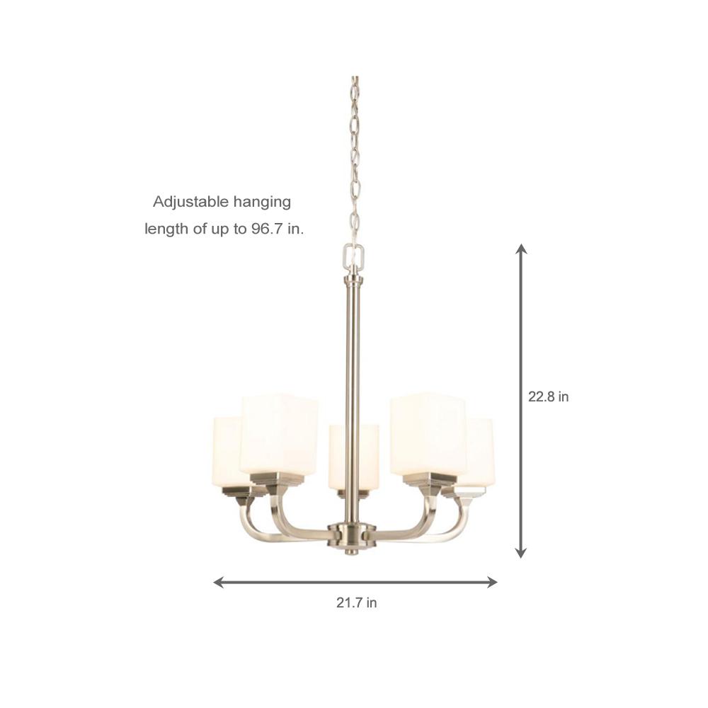 Hampton Bay 5 Light Brushed Nickel Chandelier With Frosted Glass