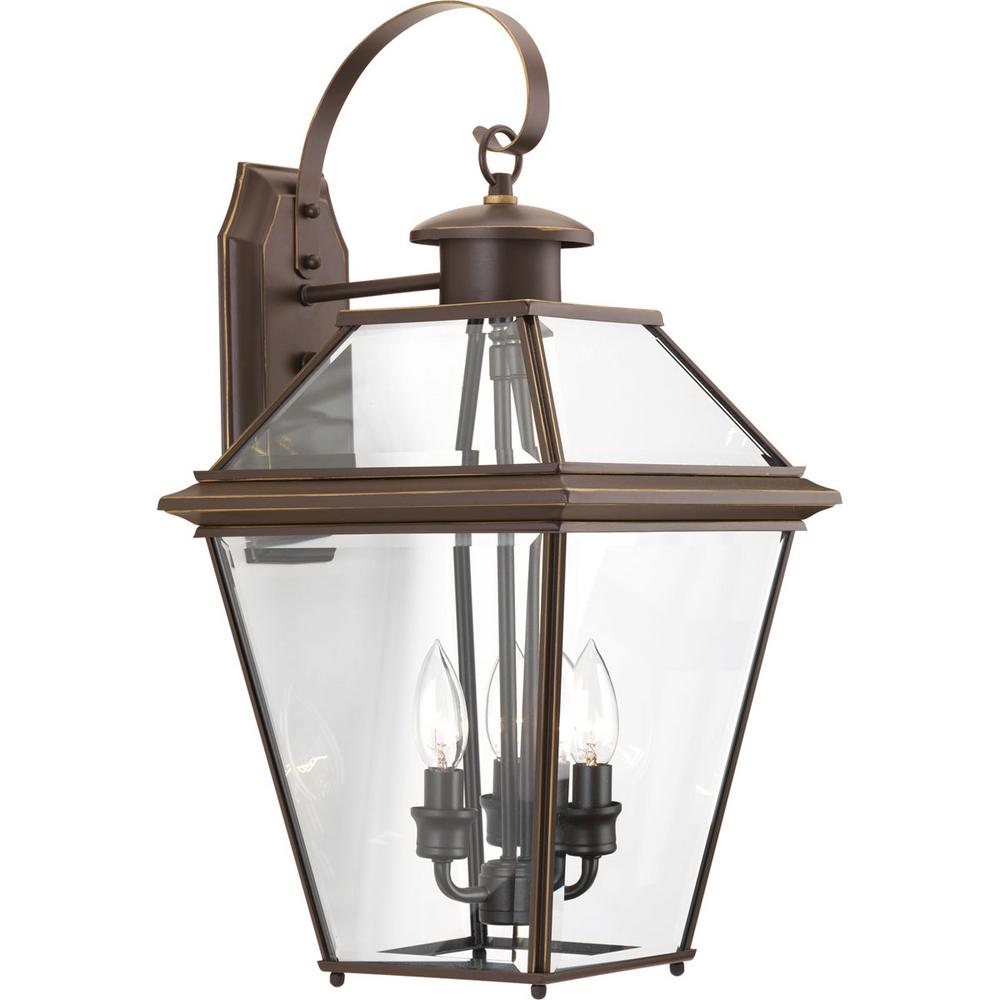 Brushed Nickel Outdoor Wall Mounted Lighting Burlington Collection 3 Light 21 9 In Outdoor Antique Bronze Wall Lantern