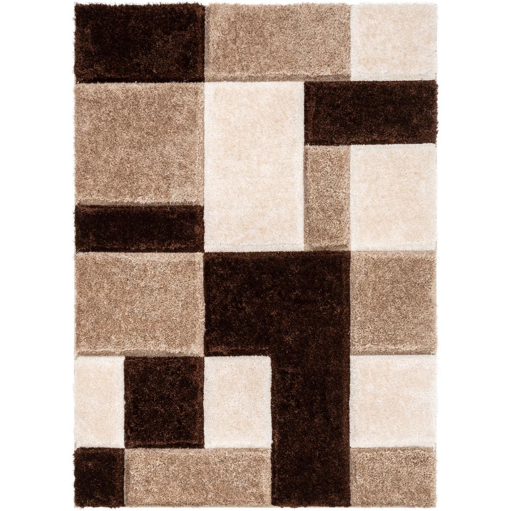 Well Woven San Francisco Escondido Brown Modern Geometric Squares 5 Ft 3 In X 7 3d Carved Area Rug