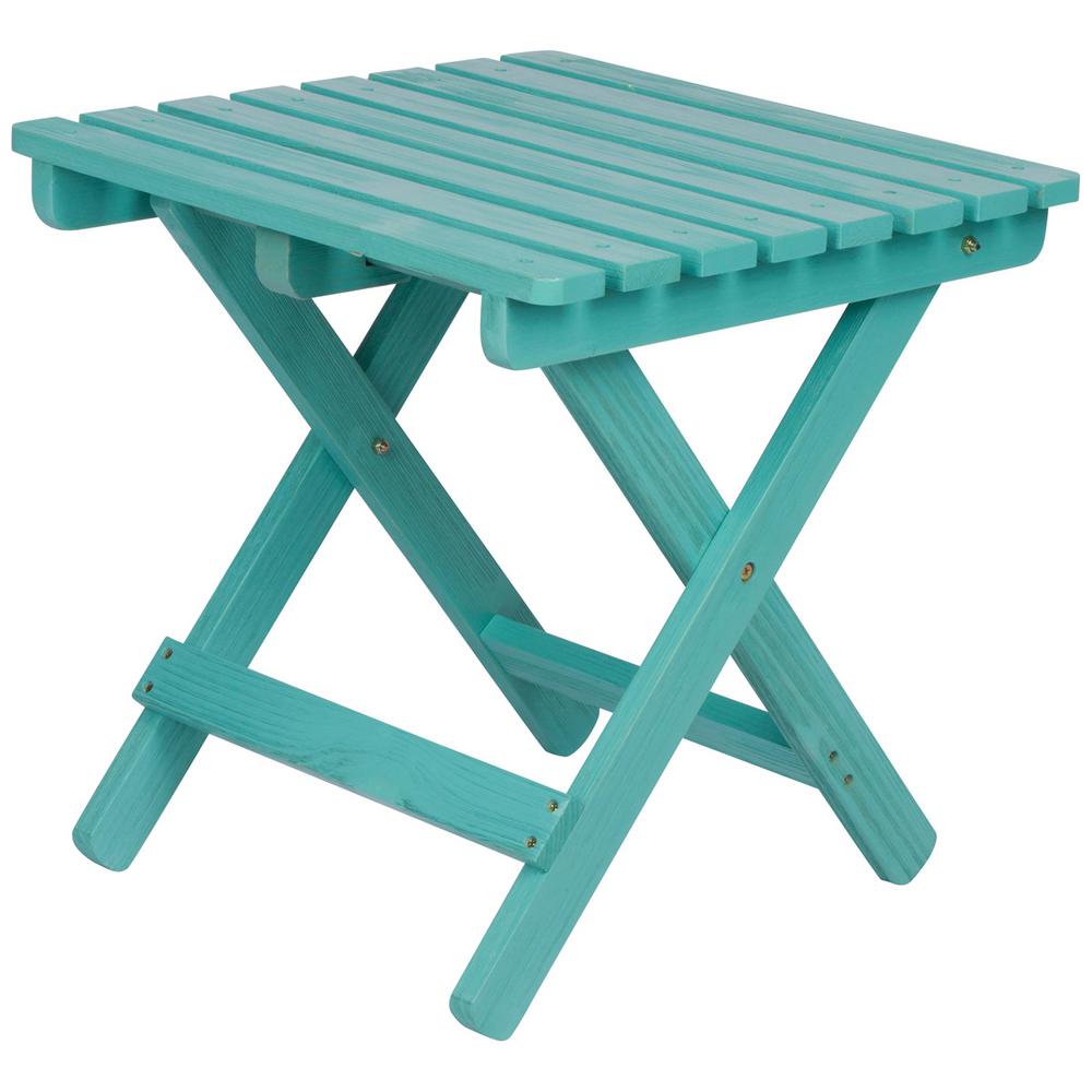 Shine Company 19 In Tall Adirondack Square Wood Folding Outdoor Side Table In Turquoise 5109aq The Home Depot