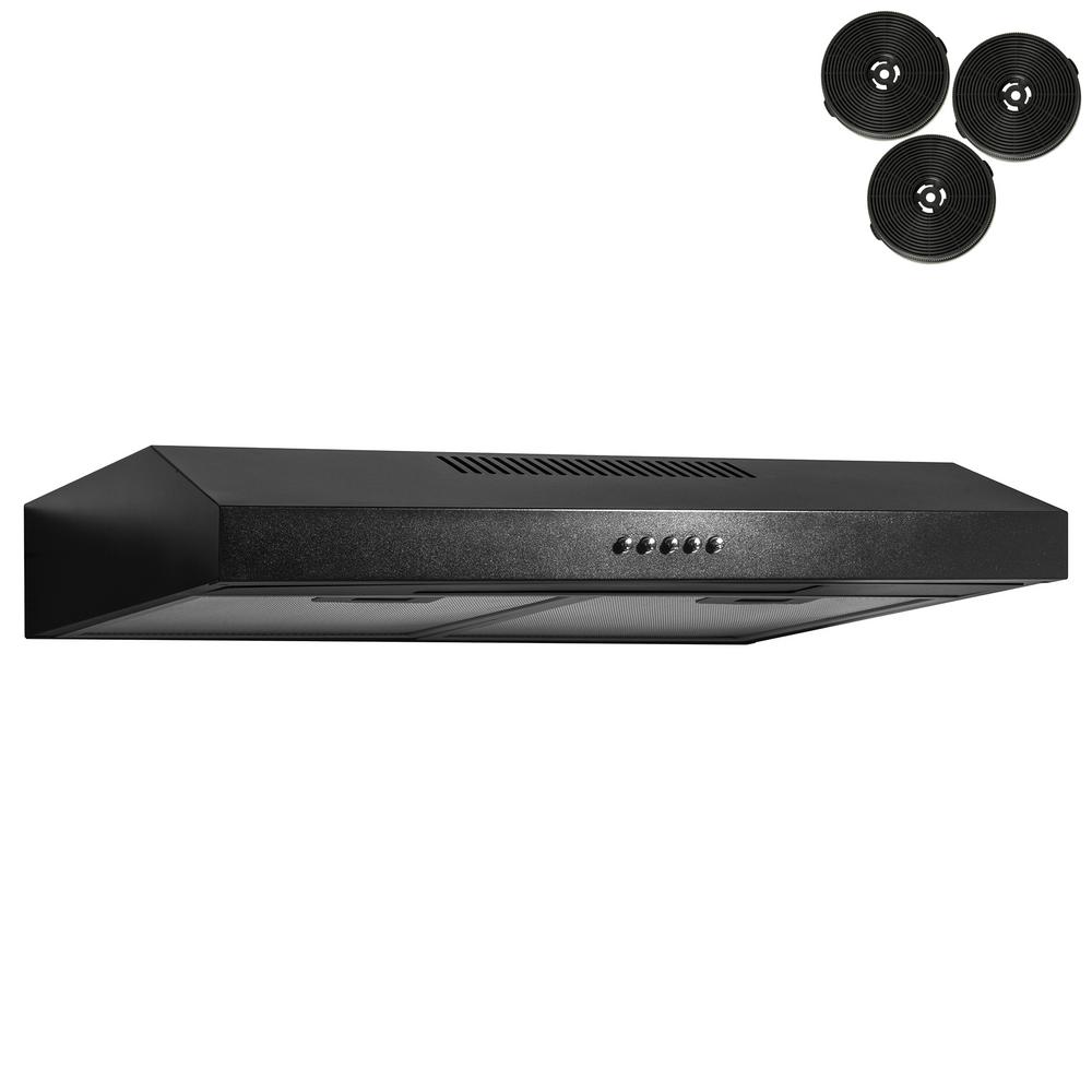 AKDY 24 in. 58 CFM Under Cabinet Convertible Range Hood in Black Painted Stainless Steel with Light