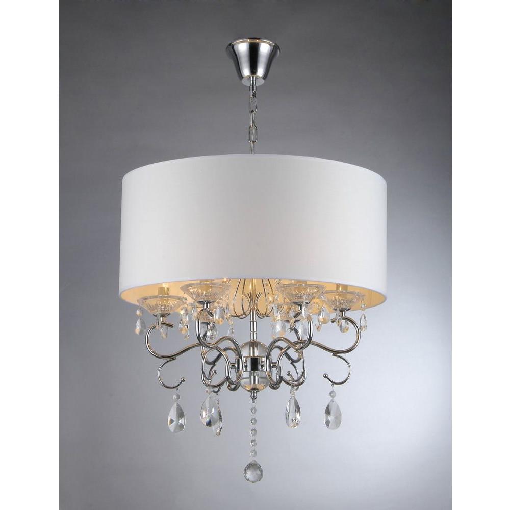 Warehouse Of Tiffany Camilla 6 Light Chrome Crystal Chandelier With Fabric Shade