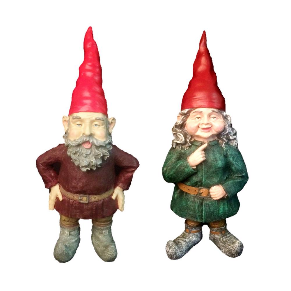 Homestyles Gnomes Of Toad Hollow Merlinand Zeldathe Female Garden Gnome Couple Figurine Statue In H The Home Depot