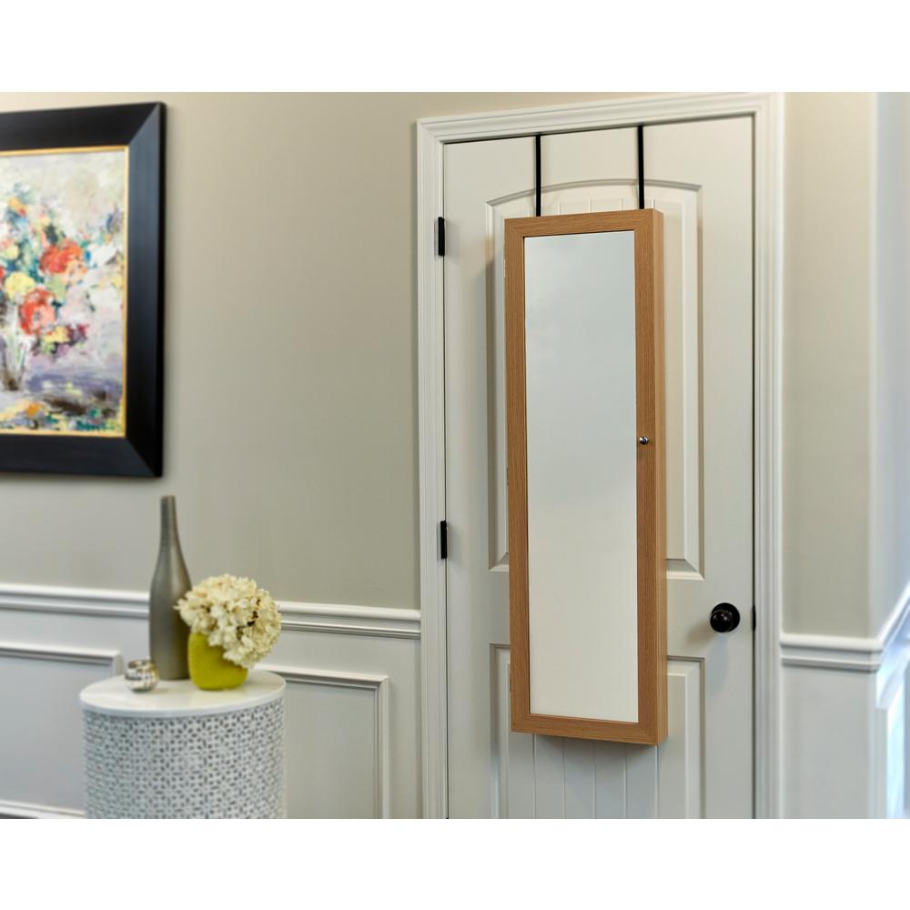 Firstime Oak Mirrored Jewelry Armoire Jaotds The Home Depot Firstime Oak Mirrored Jewelry Armoire