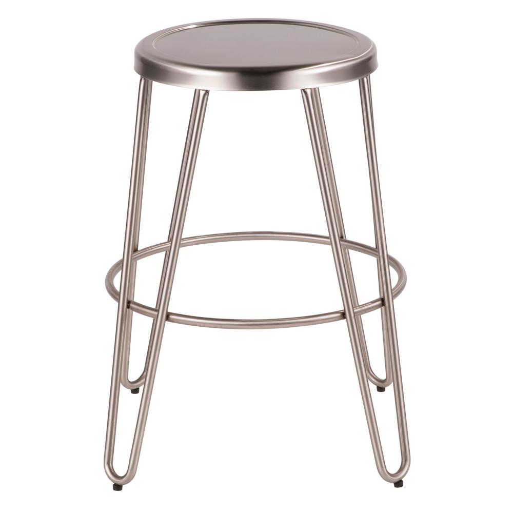 Lumisource Avery 24 In Brushed Stainless Steel Counter Stool Set
