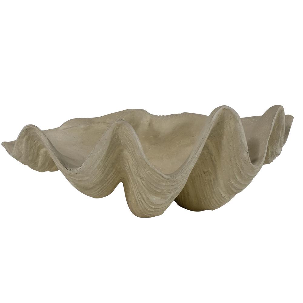 MPG 22.5 in. L x 15 in. W Cast Stone Aged Limestone Clam Shell Bowl ...