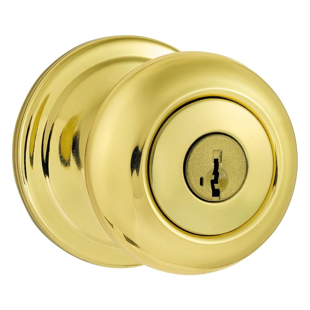 Juno Polished Brass Entry Door Knob Featuring SmartKey Security