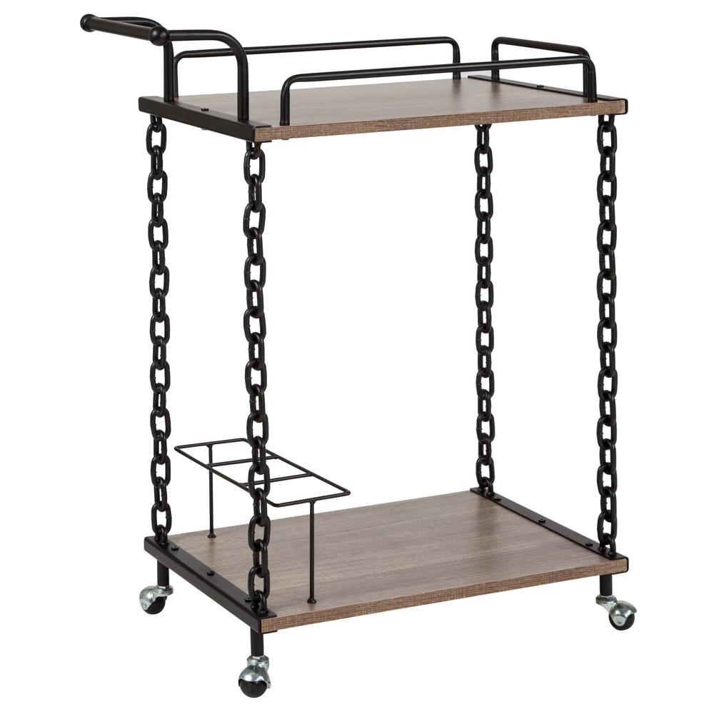 Nathan James Hallie Retro 2Tray Brown MidCentury with Brass Metal Finish Rolling Bar Cart or