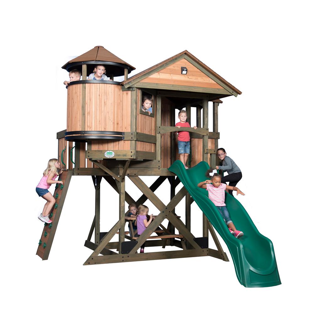 wooden clubhouse with slide