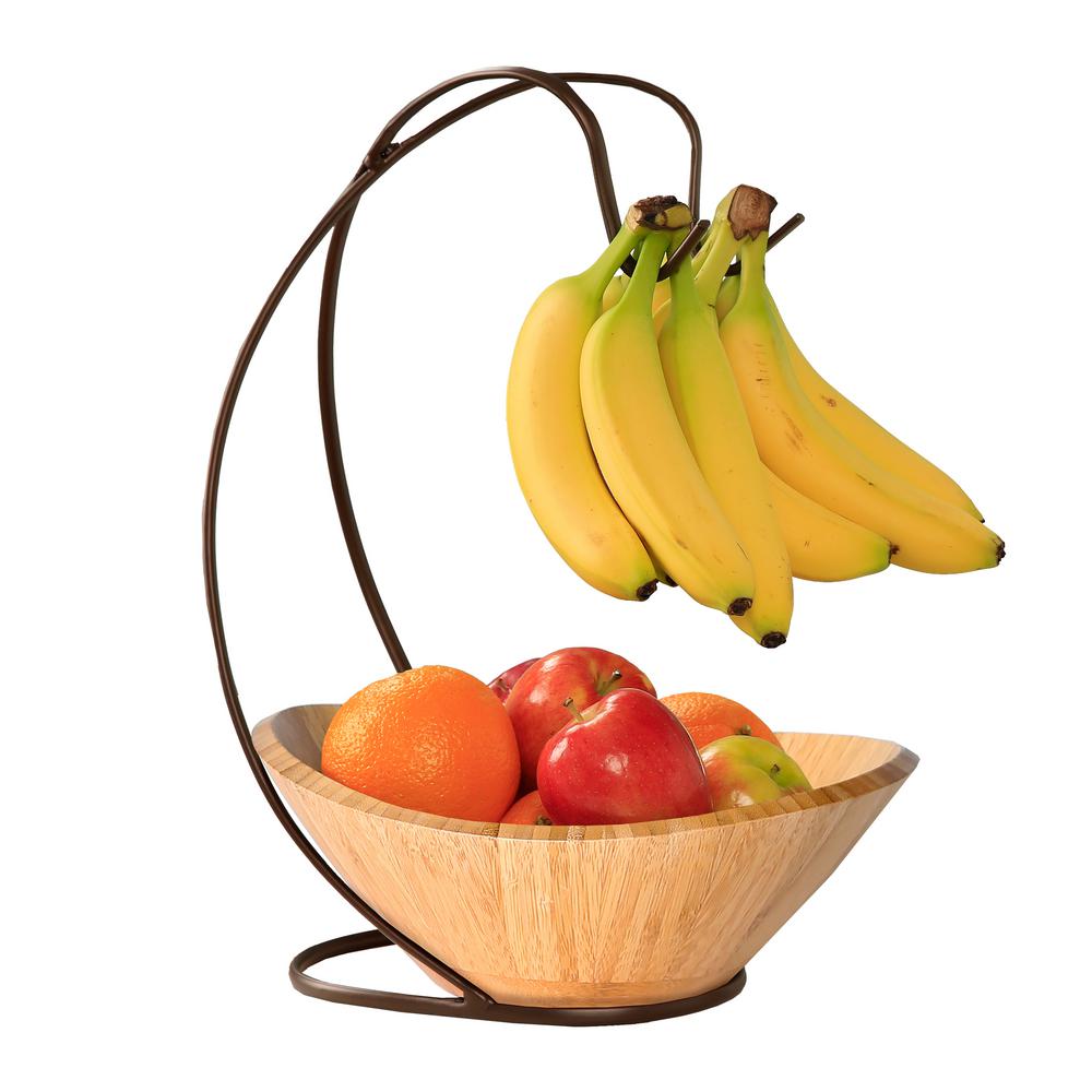 HIGH Quality 2 in 1 Banana Hook Hanger Tree Fruit Bowl Basket Stand Apple Orange Rack Copper