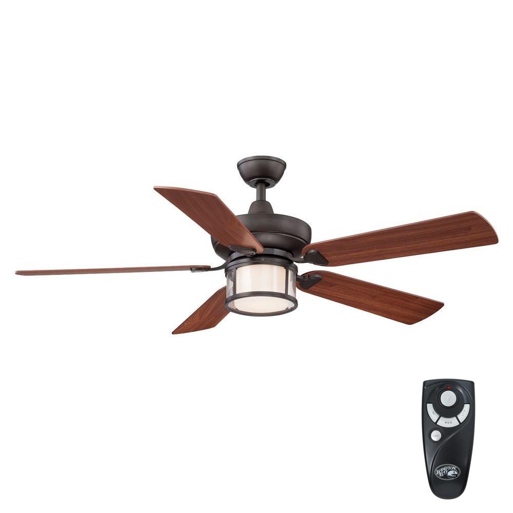 Hampton Bay Tipton Ii 52 In Indoor Oil Rubbed Bronze Ceiling Fan With Light Kit And Remote Control