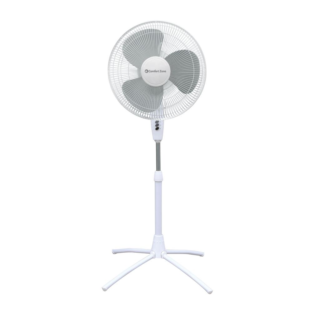 Comfort Zone 18 In White Oscillating Pedestal Fan With Adjustable