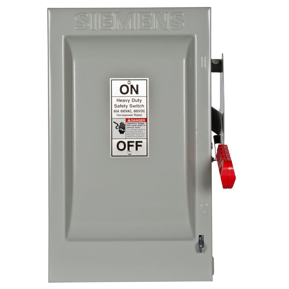 Siemens Heavy Duty 60 Amp 600Volt 3Pole Indoor Fusible Safety Switch
