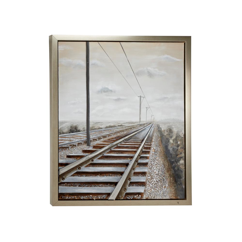 Litton Lane Industrial Style 3d Railroad Framed Canvas Wall Art 87792 The Home Depot