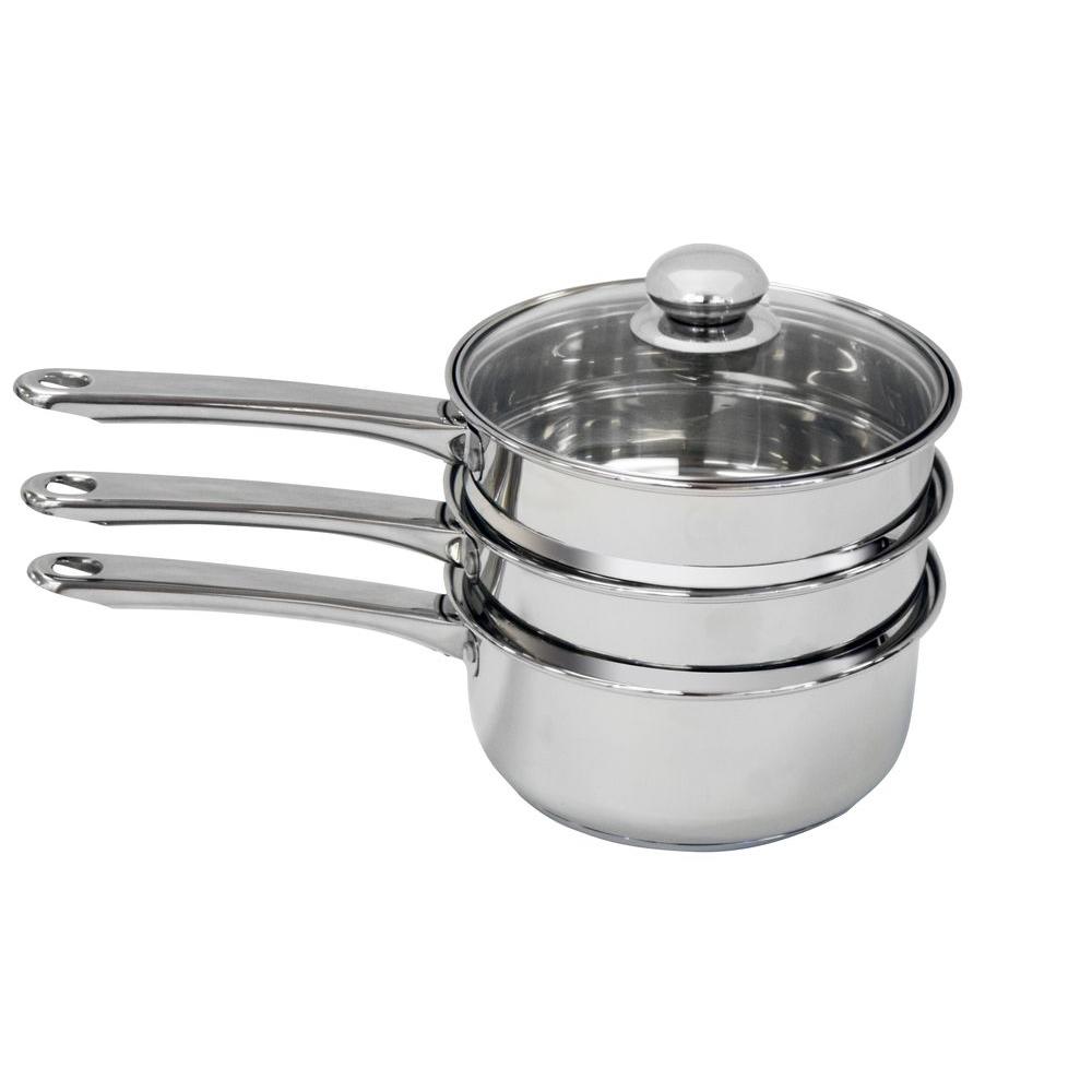 Pure Life 4Piece 3 Qt. Double Boiler/Steamer in SilverPLGS013 The