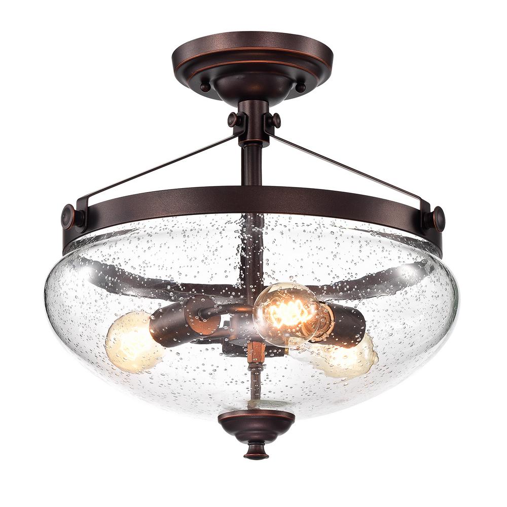 Edvivi 3-Light Oil Rubbed Bronze Semi-Flush Mount with Seeded Glass ...
