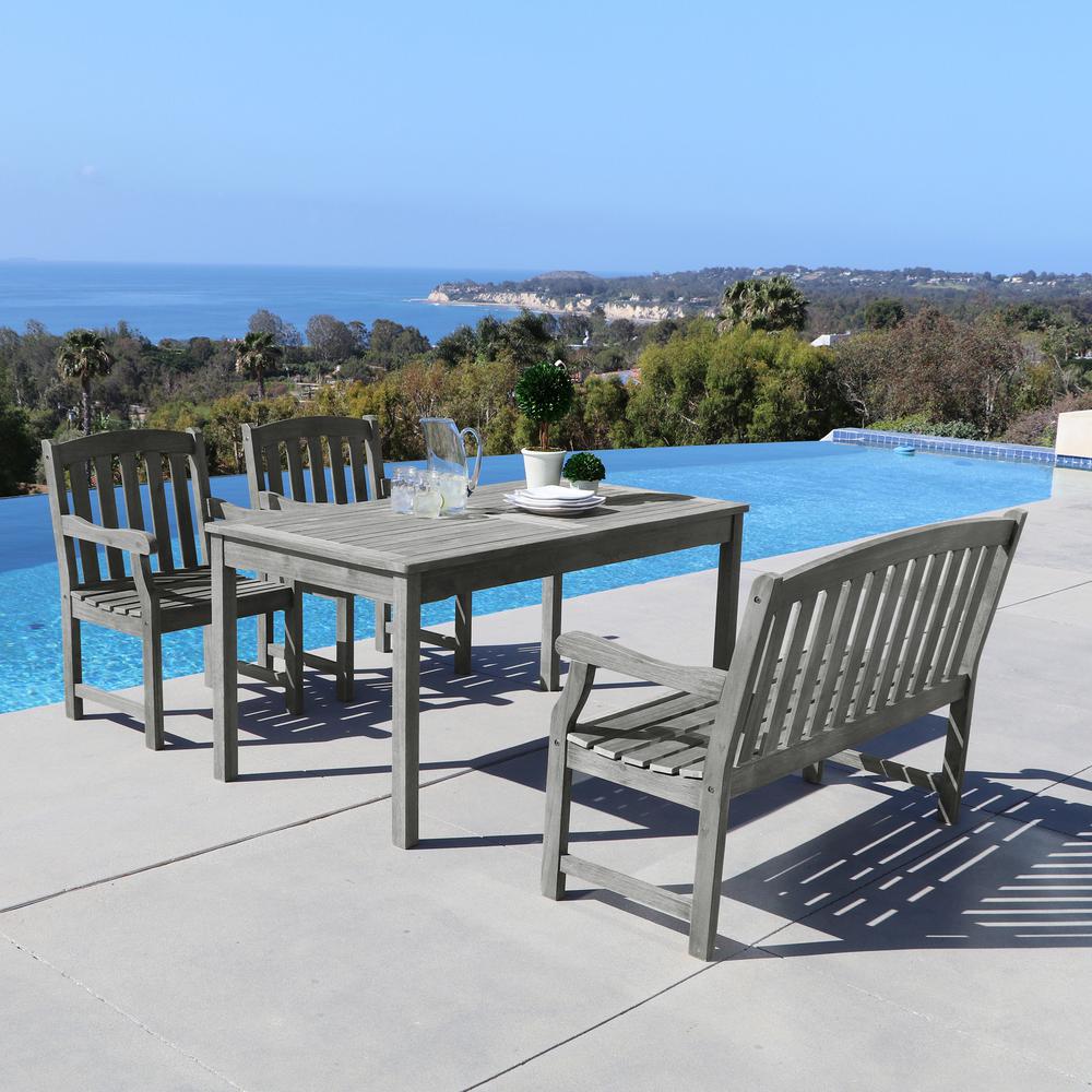 Vifah Renaissance Hand Scraped Wood 4 Piece Outdoor Dining Set With 4 Ft Bench V1297set22 The Home Depot