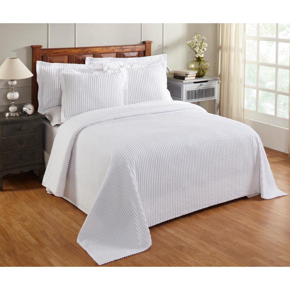 Better Trends Julian Collection In Solid Stripes Design White Twin 100 Cotton Tufted Chenille Bedspread Ss Bsasptwwh The Home Depot