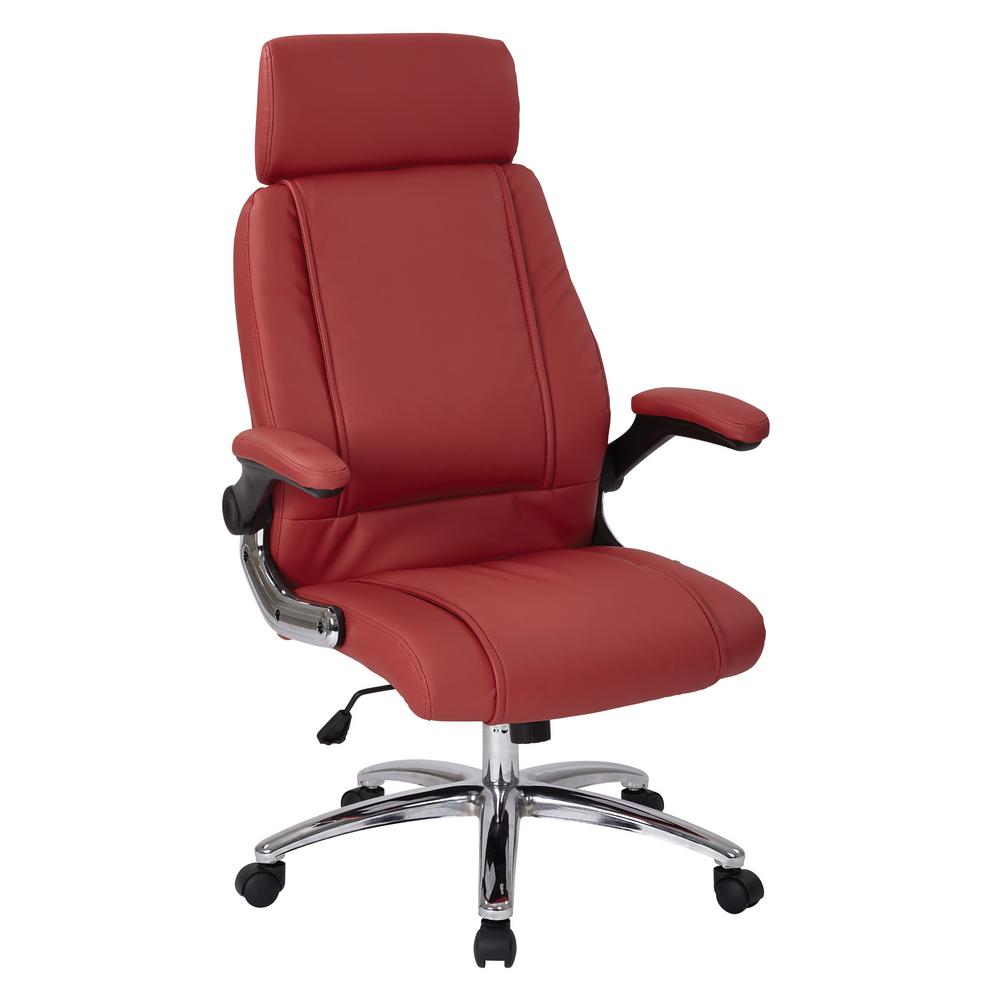 Work Smart Executive Red Faux Leather Chair with Metal Chrome Base ...