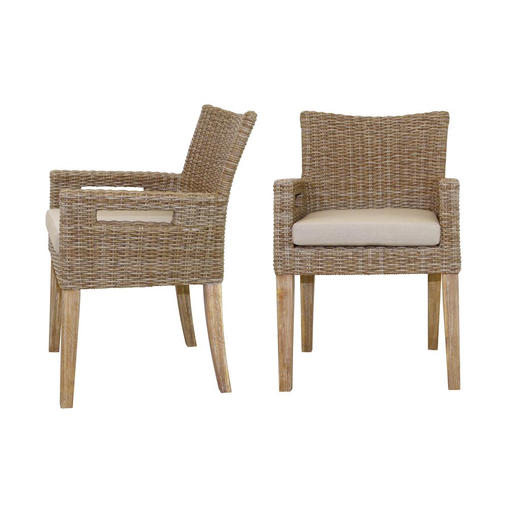 .N/A Wicker and Eucalyptus Wash Arm Chair with Olefin Wheat Cushion (2-Pack)