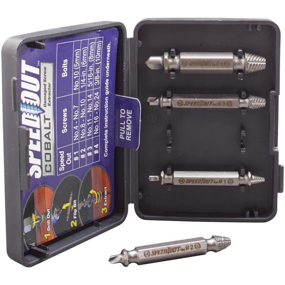 4-Piece Damaged Screw Extractor Easy Out Broken Drill Bit Remover Kit Speed Out