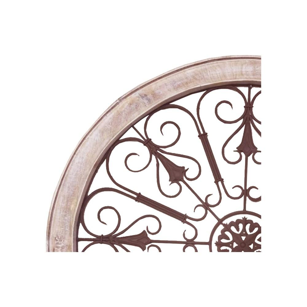Benzara Cream And Brown Round Metal Scroll Work Wall Decor With Wooden Frame Bm03767 The Home Depot