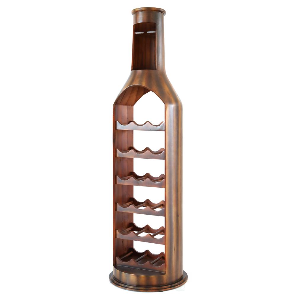 Vintiquewise 18 Bottle Cherry Brown Wooden Bottle Shaped Wine Rack