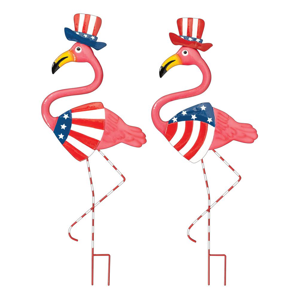 Amscan 35 In X 14 Metal Patriotic Flamingo Yard Stakes 2 Pack 242763 The Home Depot Metal Patriotic Flamingo Yard Stakes