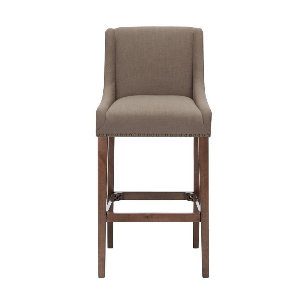 Home Decorators Collection Blakewood Haze Oak Finish Upholstered Bar Stool with Back and Khaki Seat (20.47 in. W x 44.49 in. H), Khaki/Haze Oak was $259.0 now $155.4 (40.0% off)