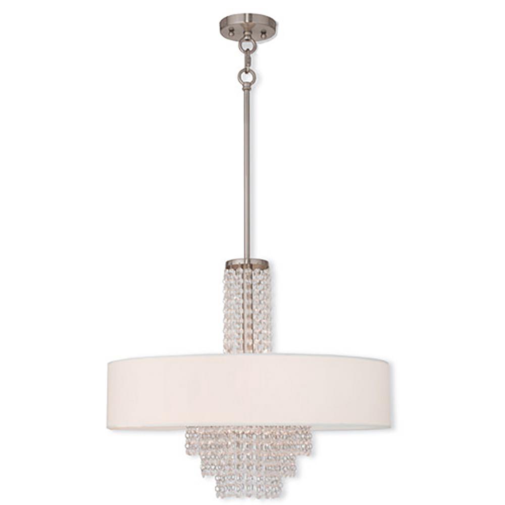 Livex Lighting 5 Light Brushed Nickel Chandelier With White Cranford 5 Light Brushed Nickel Chandelier With Off White Hardback Fabric Shade