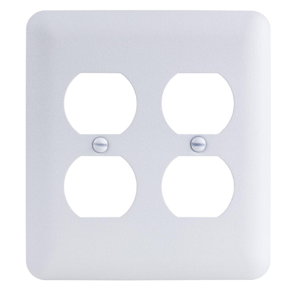 Commercial Electric 2Gang Duplex Maxi Metal Wall Plate, White Textured