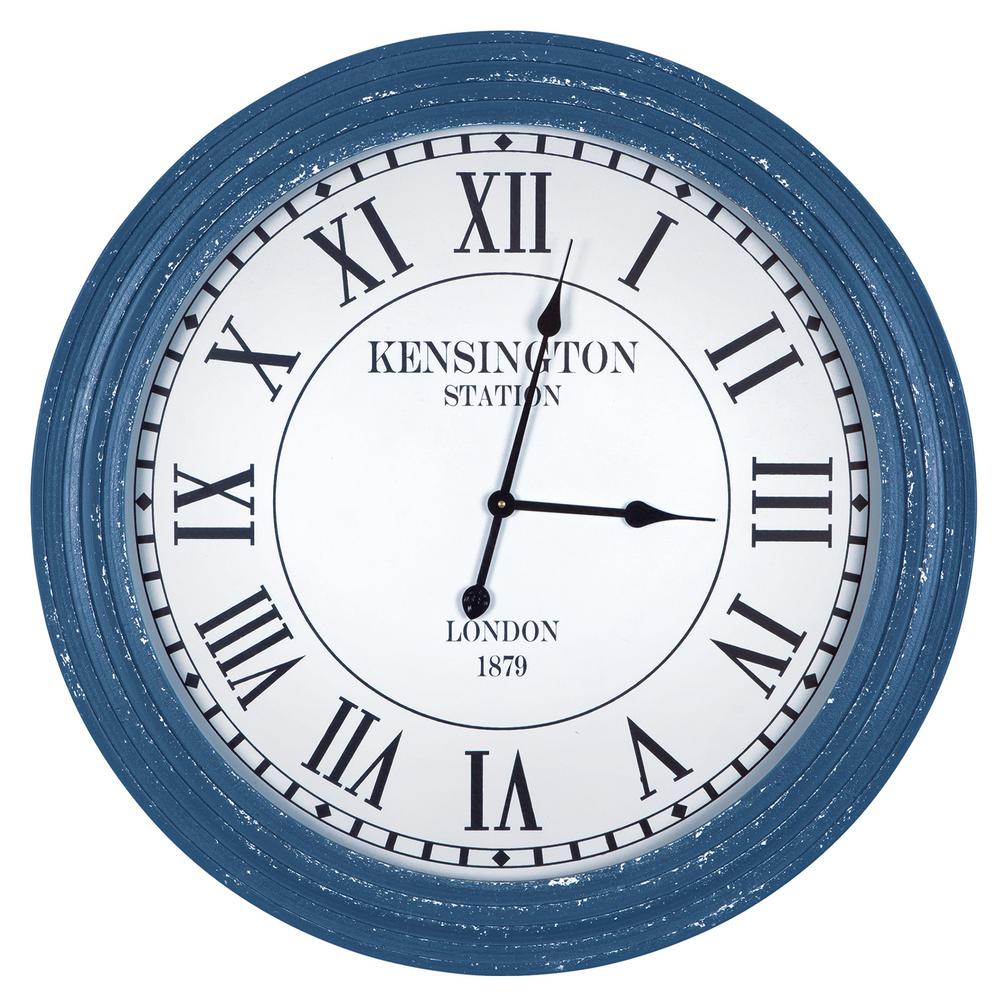 Yosemite Home Decor Kensington Station Distressed Blue Ribbed Wall Yosemite Home Decor Kensington Station Distressed Blue Ribbed Wall Clock