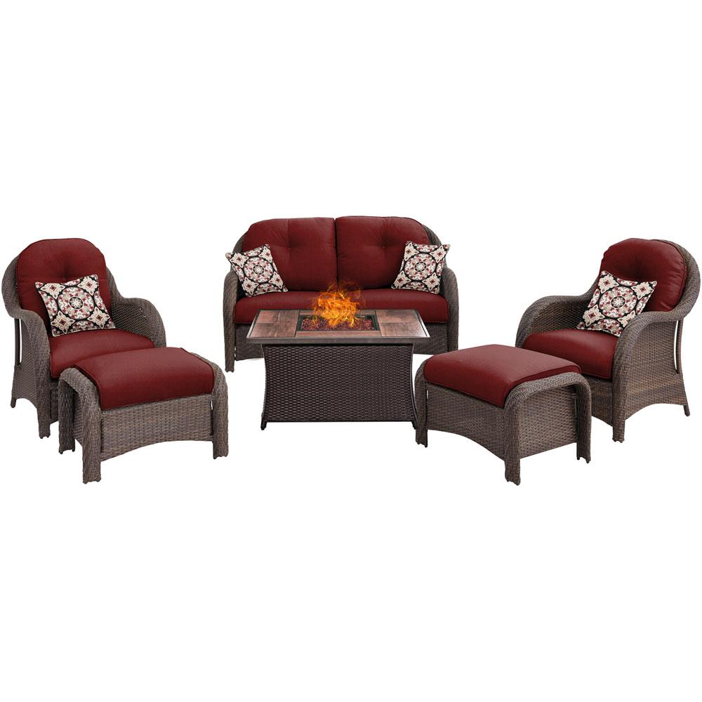 Hanover Newport 6 Piece Woven Patio Seating Set With Wood Grain