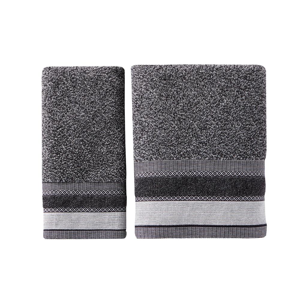 grey striped towels