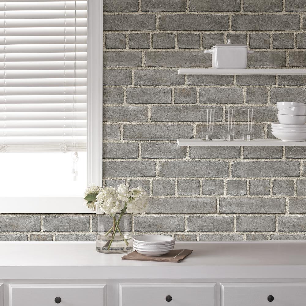 Brick Grey Wallpaper Home Decor The Home Depot