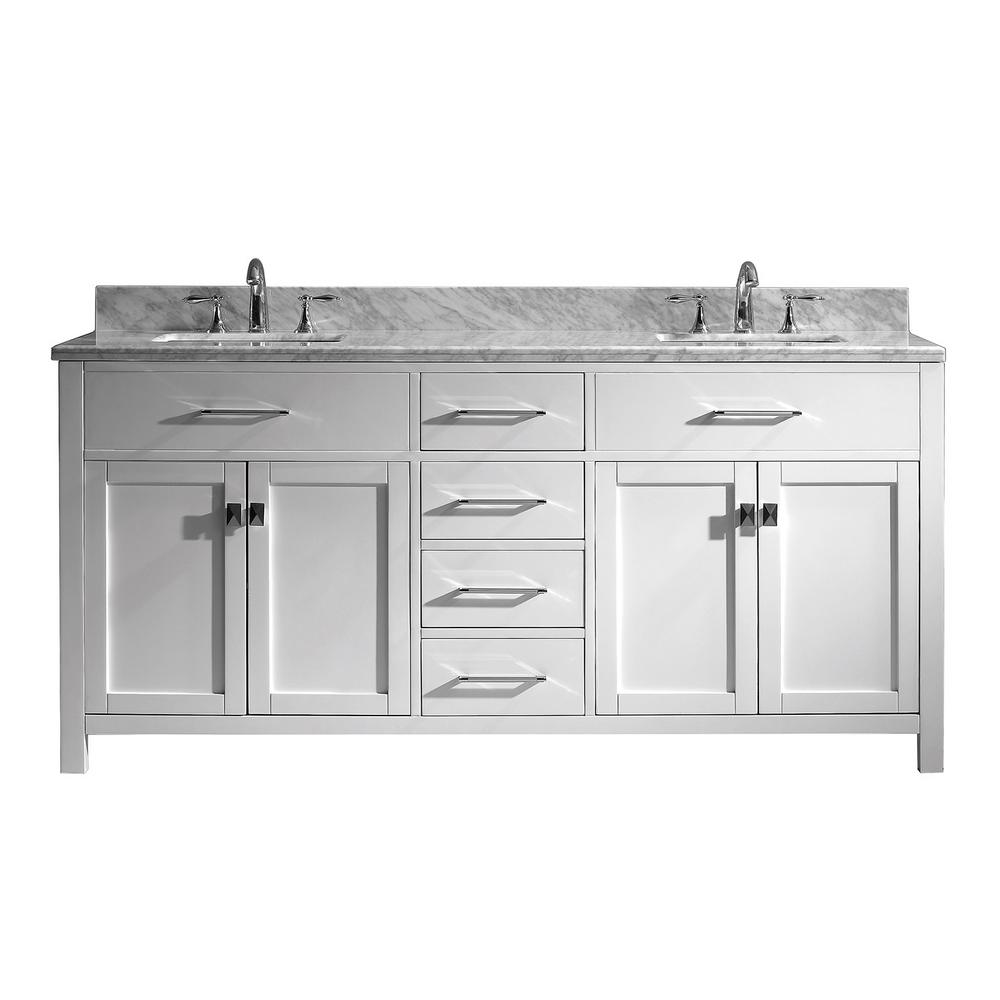 Virtu USA Caroline 72 in. W x 22 in. D Double Vanity in White with