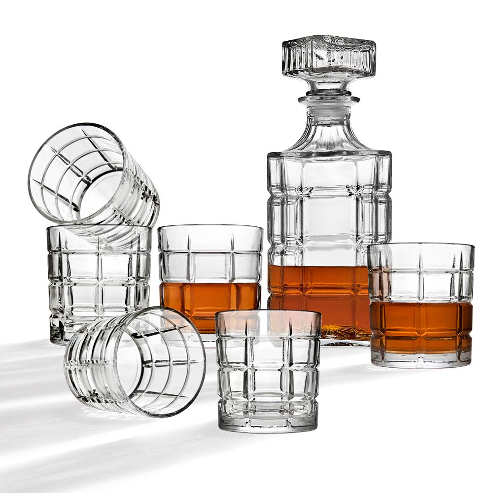 Clear Crystal Decanter and Cocktail Glass Set (Set of 7)