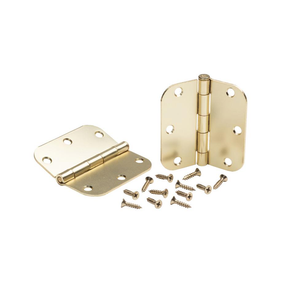 x 3.5 in Satin Brass Plain Bearing Steel Hinge with 1//4 in Radius Set of 2 Global Door Controls 3.5 in
