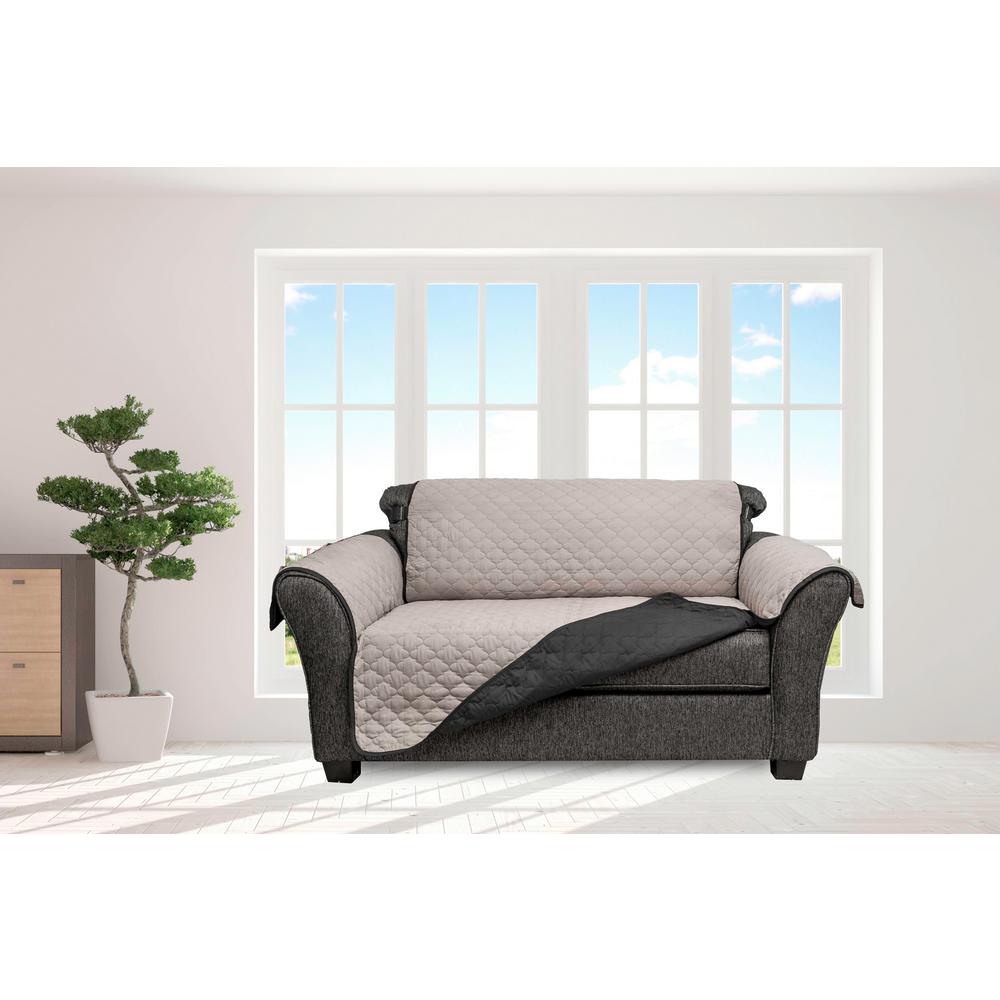 Quickfit Jameson Silver And Black Reversible Waterproof Microfiber Quickfit Jameson Silver And Black Reversible Waterproof Microfiber Loveseat Cover With Elastic Buckle
