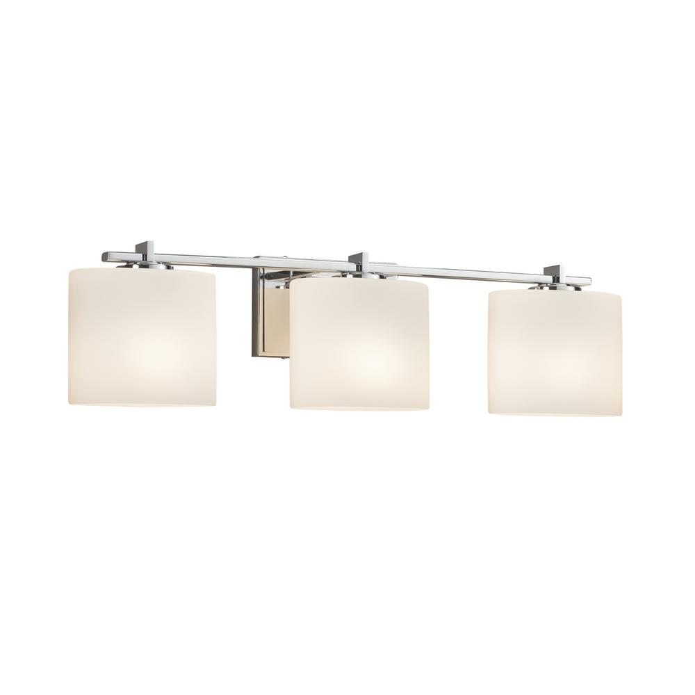 Justice Design Fusion Era 3 Light Polished Chrome Bath With Opal Shade Justice Design Fusion Era 3 Light Polished Chrome Bath With Opal Shade