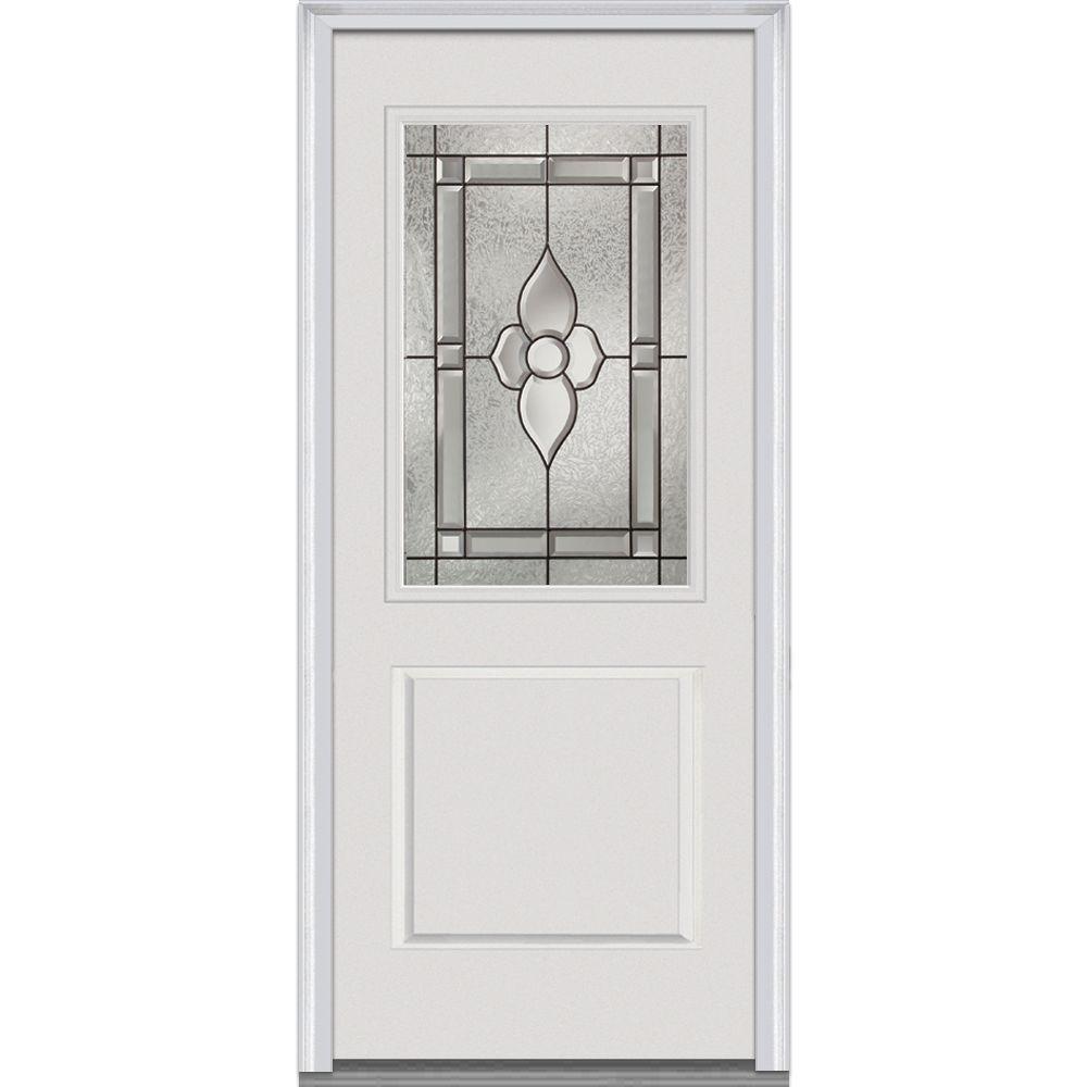 MMI Door 32 in. x 80 in. Master Nouveau LeftHand 1/2 Lite 1Panel Classic Primed Fiberglass