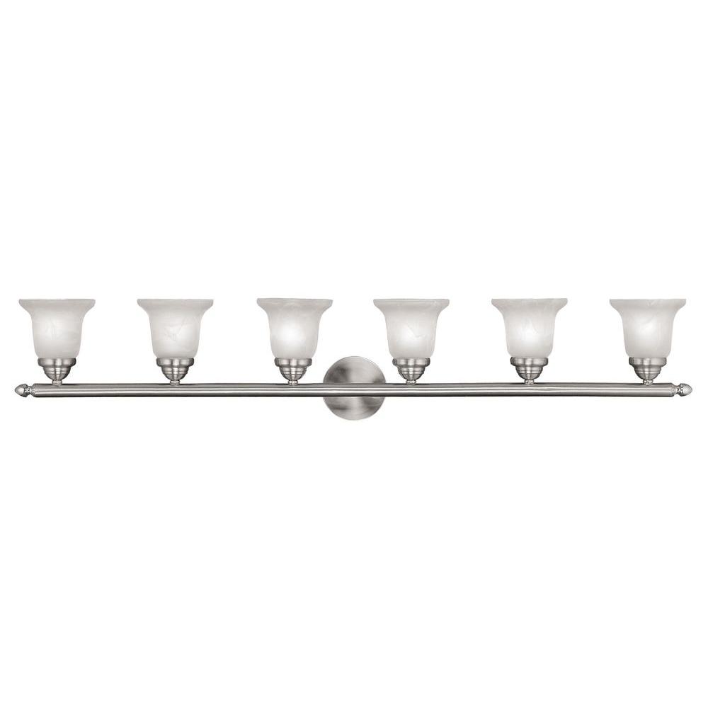 Livex Lighting 6-Light Brushed Nickel Bath Light with White Alabaster ...